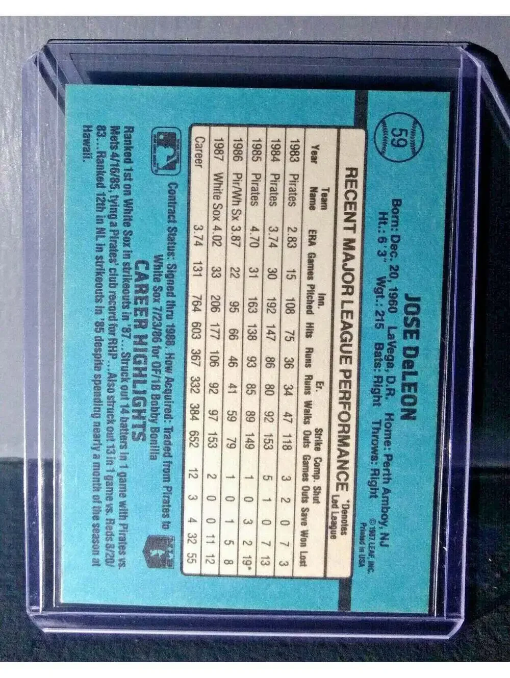 1988 Jose DeLeon Donruss #59 Baseball Card